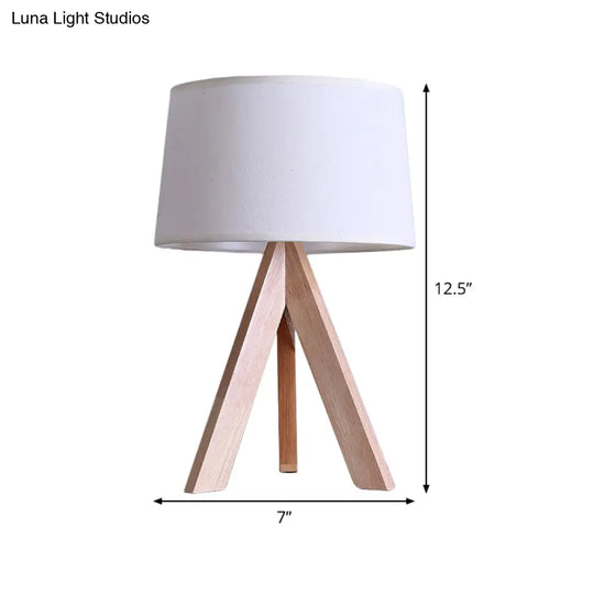 Modern Tapered Drum Nightstand Lamp - White Fabric Reading Light