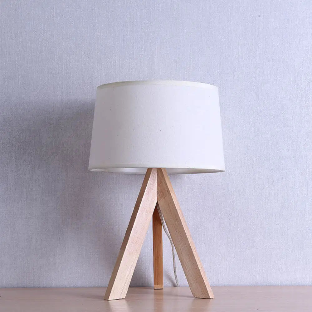 Modern Tapered Drum Nightstand Lamp - White Fabric Reading Light