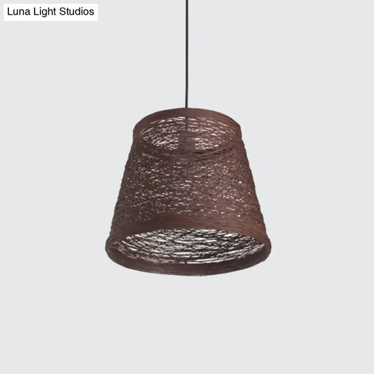 Modern Tapered Drum Rattan Pendant Lamp - Black/Red/Pink Ceiling Hang Light For Dining Table