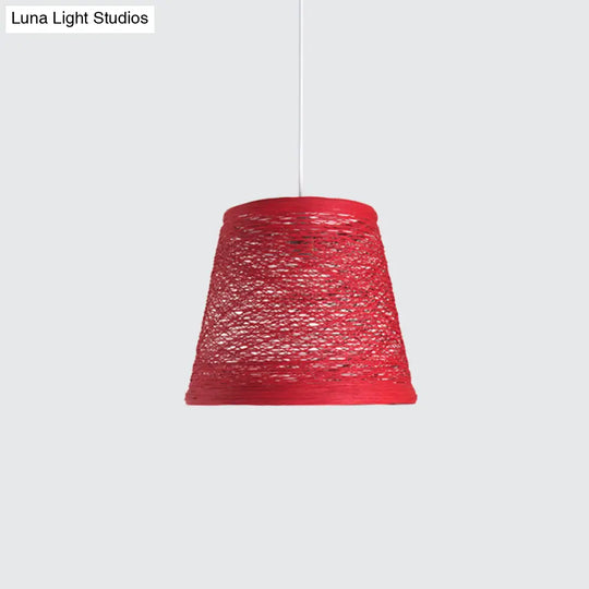 Modern Tapered Drum Rattan Pendant Lamp - Black/Red/Pink Ceiling Hang Light For Dining Table