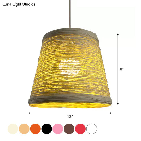 Modern Tapered Drum Rattan Pendant Lamp | Black/Red/Pink 1 Head Ceiling Hang Light For Dining Table