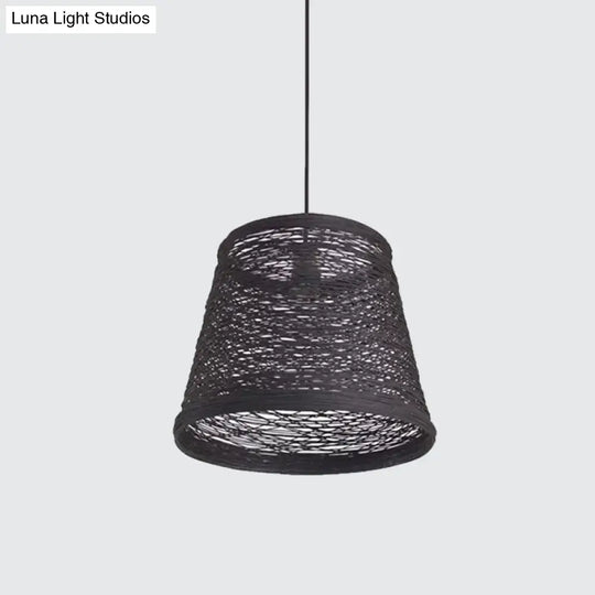 Modern Tapered Drum Rattan Pendant Lamp - Black/Red/Pink Ceiling Hang Light For Dining Table