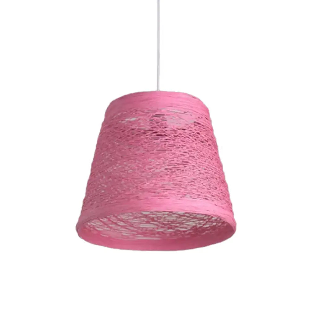 Modern Tapered Drum Rattan Pendant Lamp - Black/Red/Pink Ceiling Hang Light For Dining Table Pink