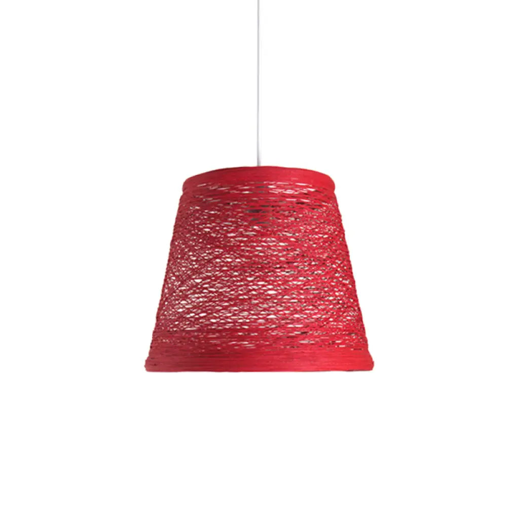 Modern Tapered Drum Rattan Pendant Lamp - Black/Red/Pink Ceiling Hang Light For Dining Table Red