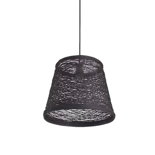 Modern Tapered Drum Rattan Pendant Lamp - Black/Red/Pink Ceiling Hang Light For Dining Table Black