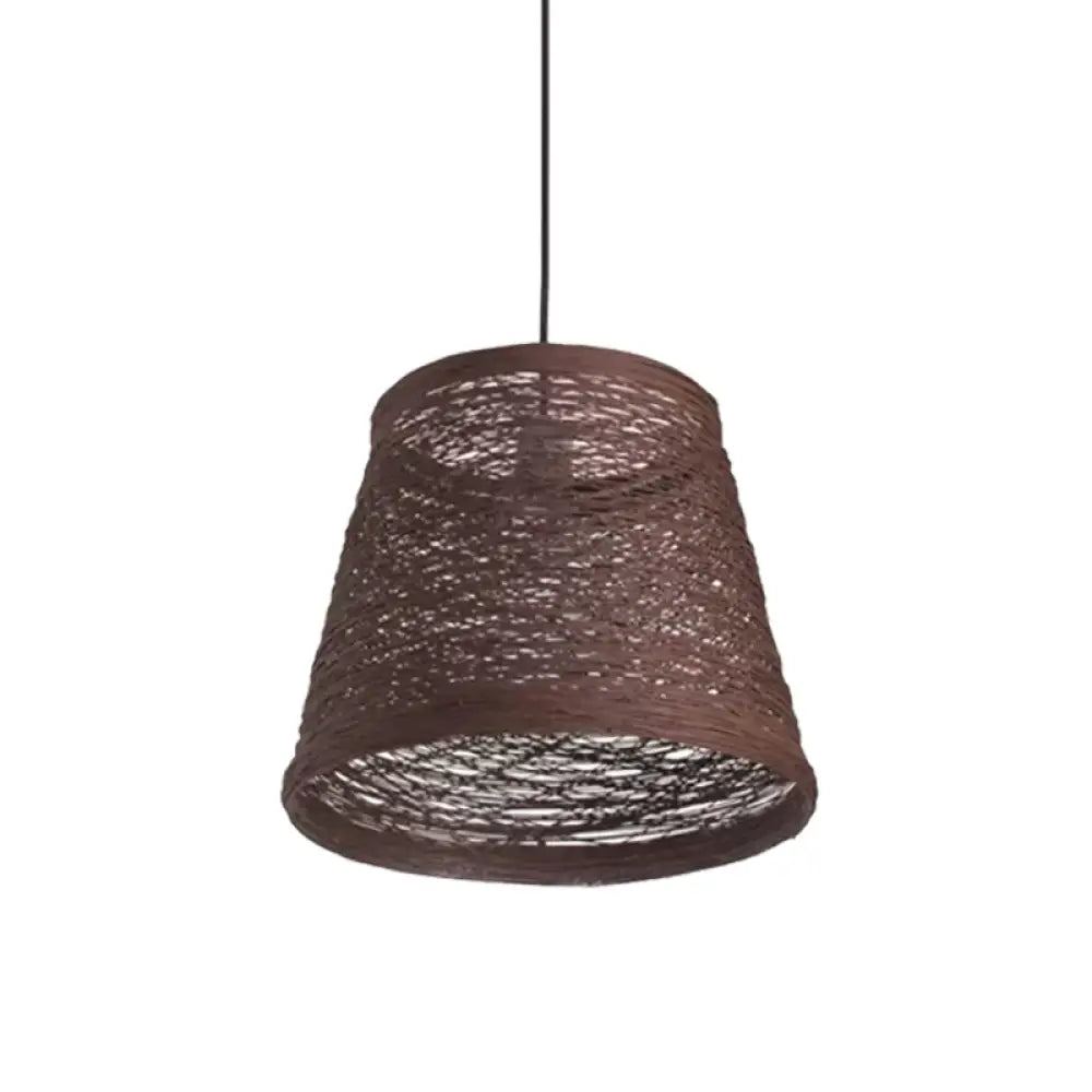 Modern Tapered Drum Rattan Pendant Lamp - Black/Red/Pink Ceiling Hang Light For Dining Table Dark