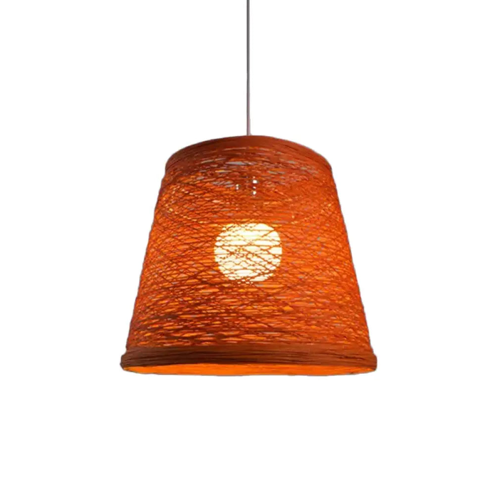 Modern Tapered Drum Rattan Pendant Lamp - Black/Red/Pink Ceiling Hang Light For Dining Table Orange