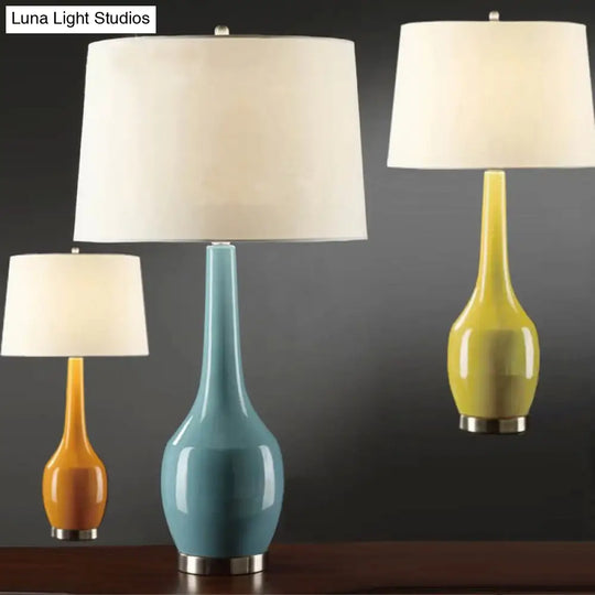 Modern Tapered Drum Table Light - Vibrant 1-Light Nightstand Lamp With Long Neck Vase Base In