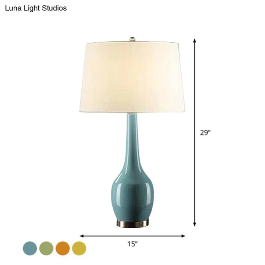 Modern Tapered Drum Table Light - Vibrant 1-Light Nightstand Lamp With Long Neck Vase Base In