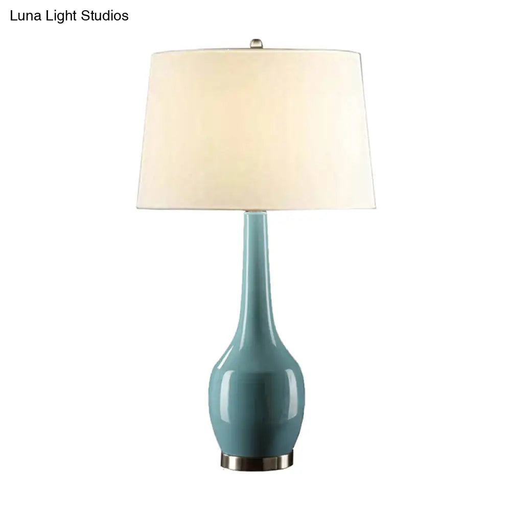 Modern Tapered Drum Table Light - Vibrant 1-Light Nightstand Lamp With Long Neck Vase Base In