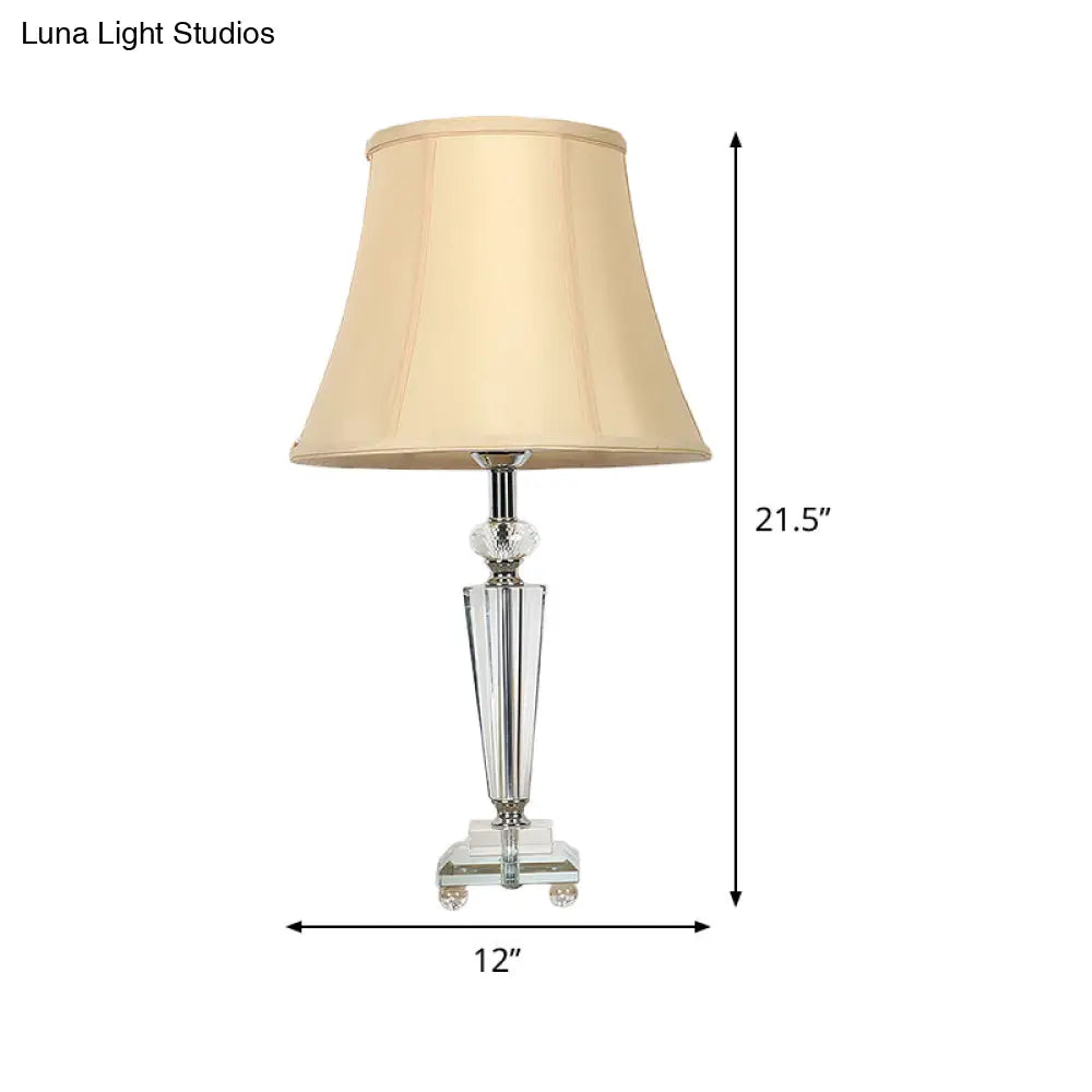 Modern Tapered Fabric Desk Lamp With Hand-Cut Crystal Accent In Beige