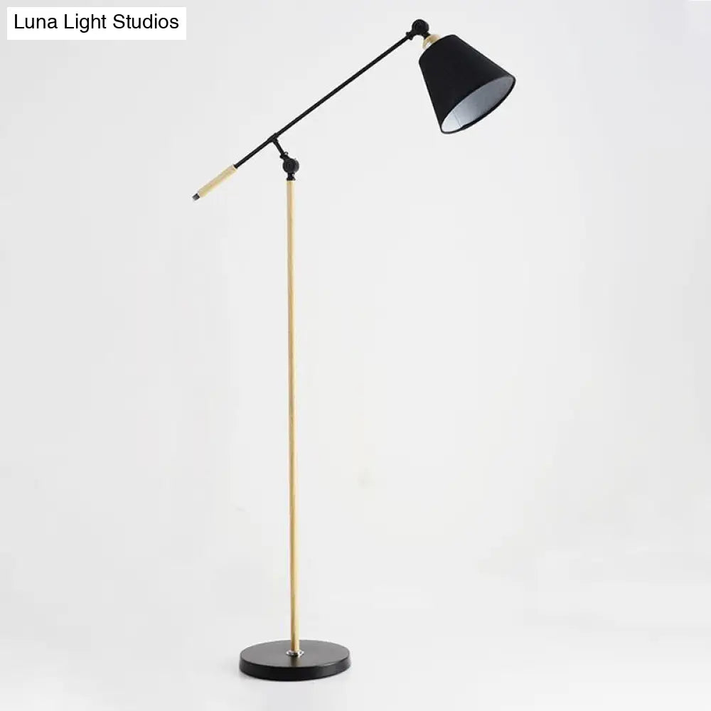 Modern Tapered Floor Reading Lamp - Nordic Design Swing Arm 1 Bulb Black/White & Wood