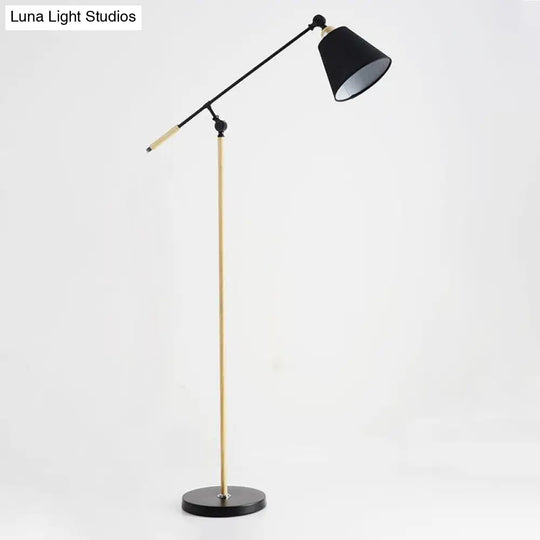 Modern Tapered Floor Reading Lamp - Nordic Design Swing Arm 1 Bulb Black/White & Wood