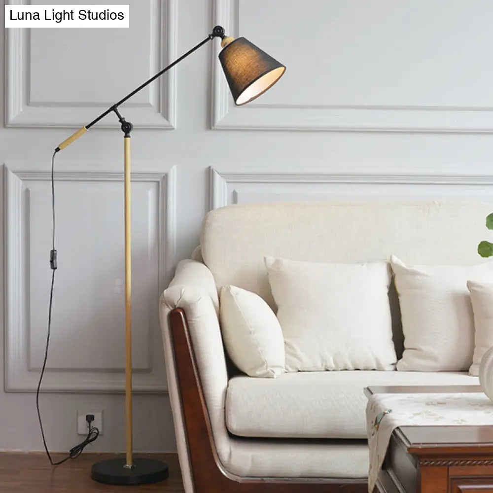 Modern Tapered Floor Reading Lamp - Nordic Design Swing Arm 1 Bulb Black/White & Wood