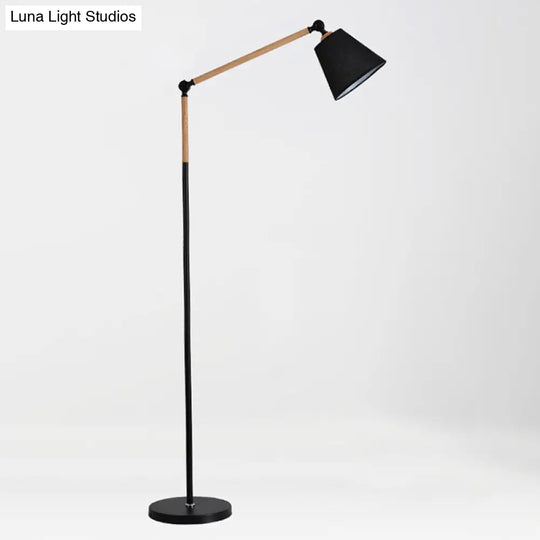 Modern Tapered Floor Reading Lamp - Nordic Design Swing Arm 1 Bulb Black/White & Wood