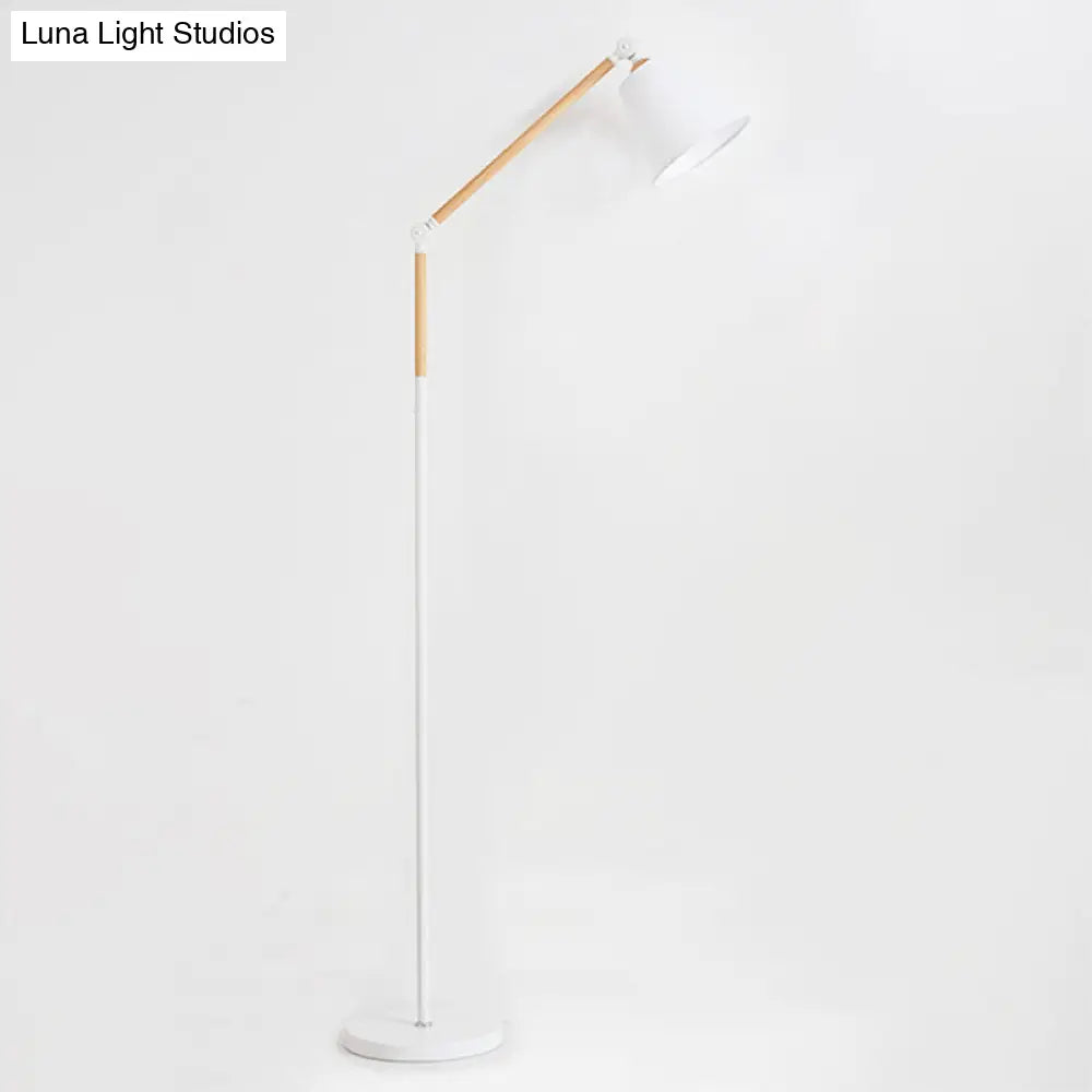 Modern Tapered Floor Reading Lamp - Nordic Design Swing Arm 1 Bulb Black/White & Wood