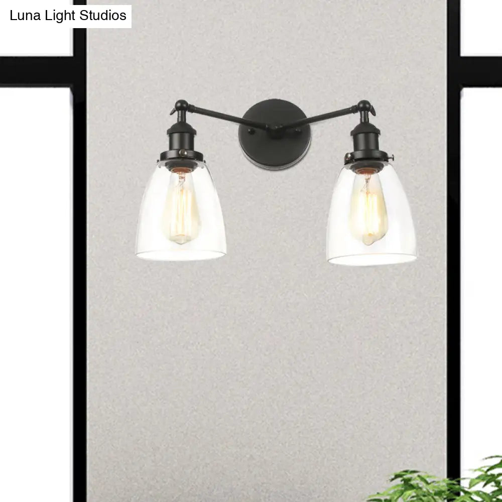 Modern Tapered Glass Wall Lamp - 2-Light Industrial Sconce Lighting In Black/Bronze/Brass