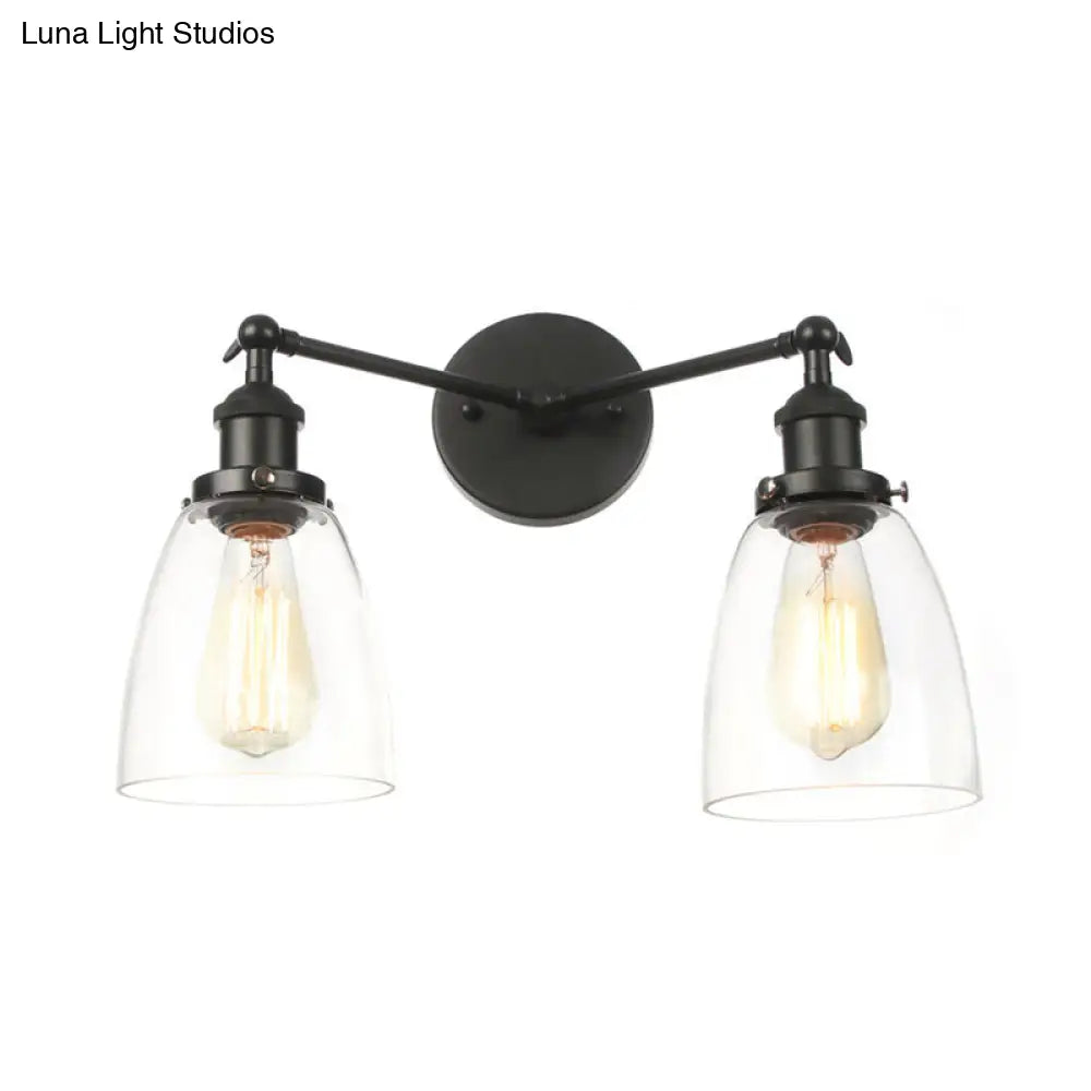 Modern Tapered Glass Wall Lamp - 2-Light Industrial Sconce Lighting In Black/Bronze/Brass