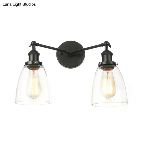 Modern Tapered Glass Wall Lamp - 2-Light Industrial Sconce Lighting In Black/Bronze/Brass