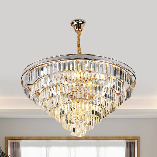 Modern Tapered Hanging Chandelier With Clear Crystal Prisms - 16/6 Lights 31.5’/18.5’ Wide / 31.5’