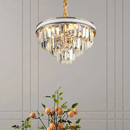 Modern Tapered Hanging Chandelier With Clear Crystal Prisms - 16/6 Lights 31.5’/18.5’ Wide / 18.5’