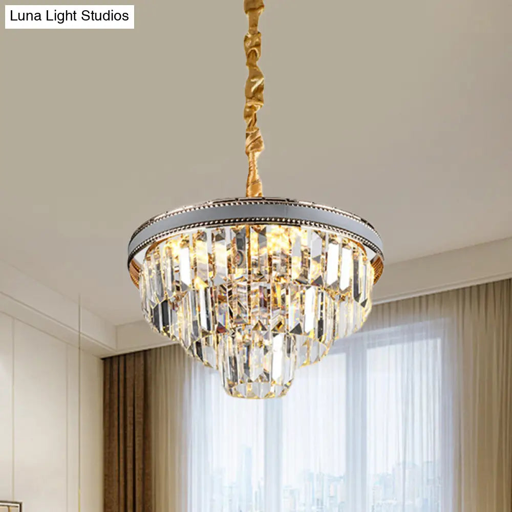 Modern Tapered Hanging Chandelier With Clear Crystal Prisms - 16/6 Lights 31.5’/18.5’ Wide