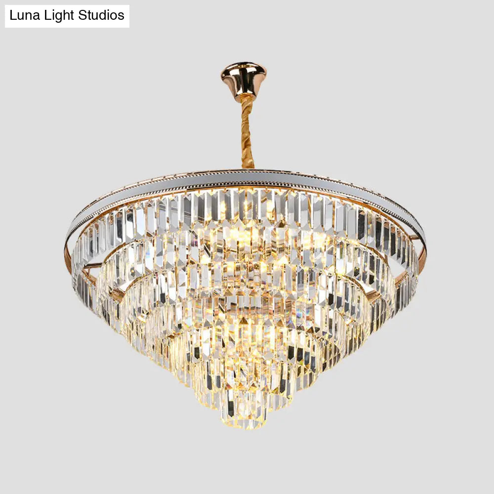 Modern Tapered Hanging Chandelier With Clear Crystal Prisms - 16/6 Lights 31.5’/18.5’ Wide