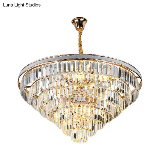 Modern Tapered Hanging Chandelier With Clear Crystal Prisms - 16/6 Lights 31.5’/18.5’ Wide