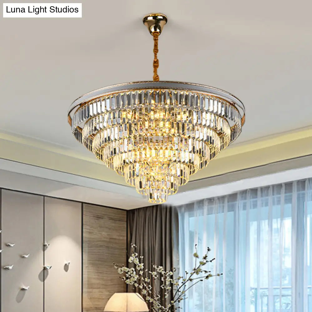 Modern Tapered Hanging Chandelier With Clear Crystal Prisms - 16/6 Lights 31.5’/18.5’ Wide