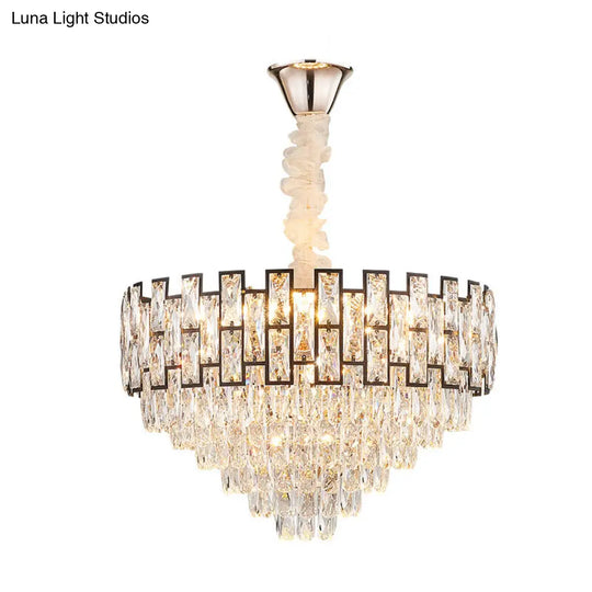 Modern Tapered Nickel Chandelier With Crystal Block 6/10 Heads 16’/19.5’ Wide - Ceiling Hanging