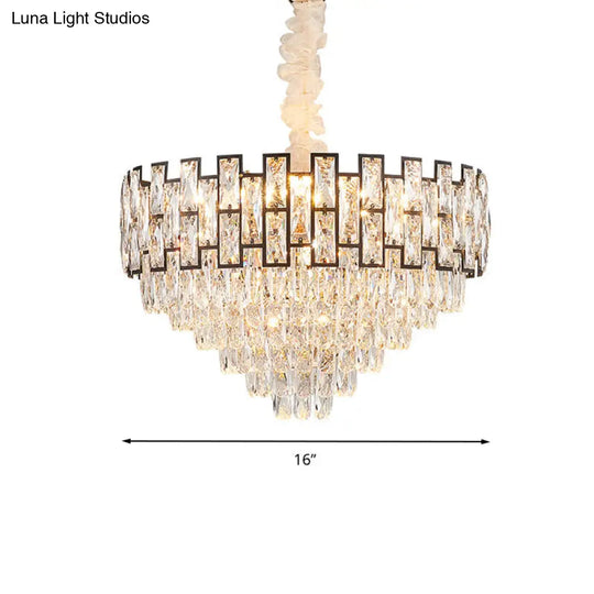 Wide Nickel Tapered Ceiling Chandelier With Crystal Block Accents - Modern 6/10 Heads Light