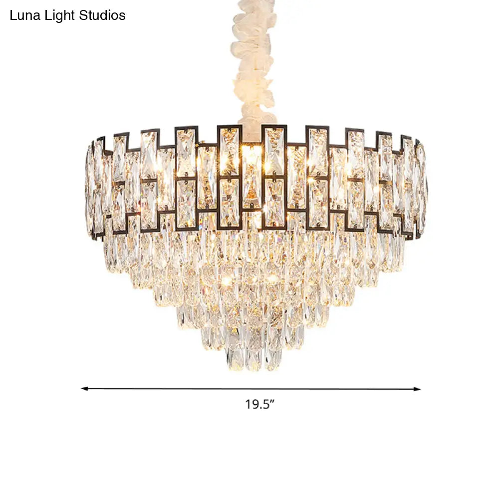 Modern Tapered Nickel Chandelier With Crystal Block 6/10 Heads 16’/19.5’ Wide - Ceiling Hanging