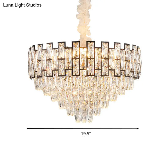 Modern Tapered Nickel Chandelier With Crystal Block 6/10 Heads 16’/19.5’ Wide - Ceiling Hanging