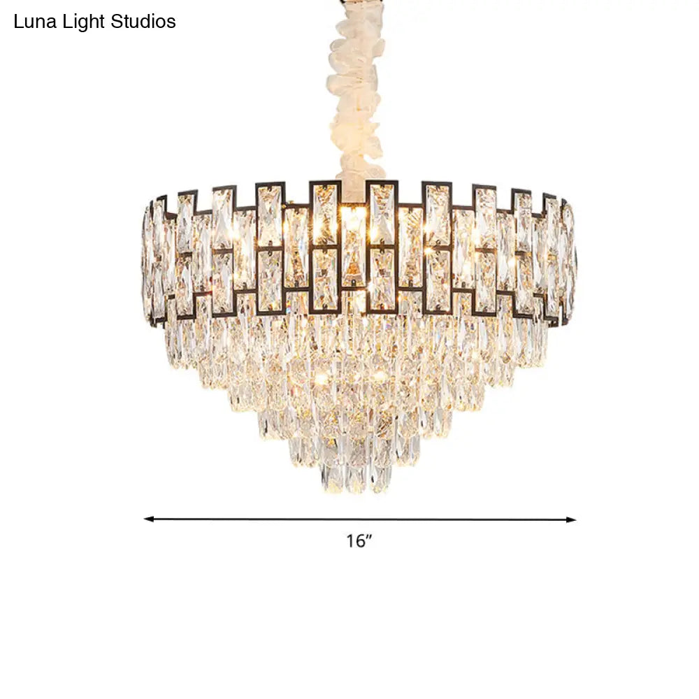 Modern Tapered Nickel Chandelier With Crystal Block 6/10 Heads 16’/19.5’ Wide - Ceiling Hanging