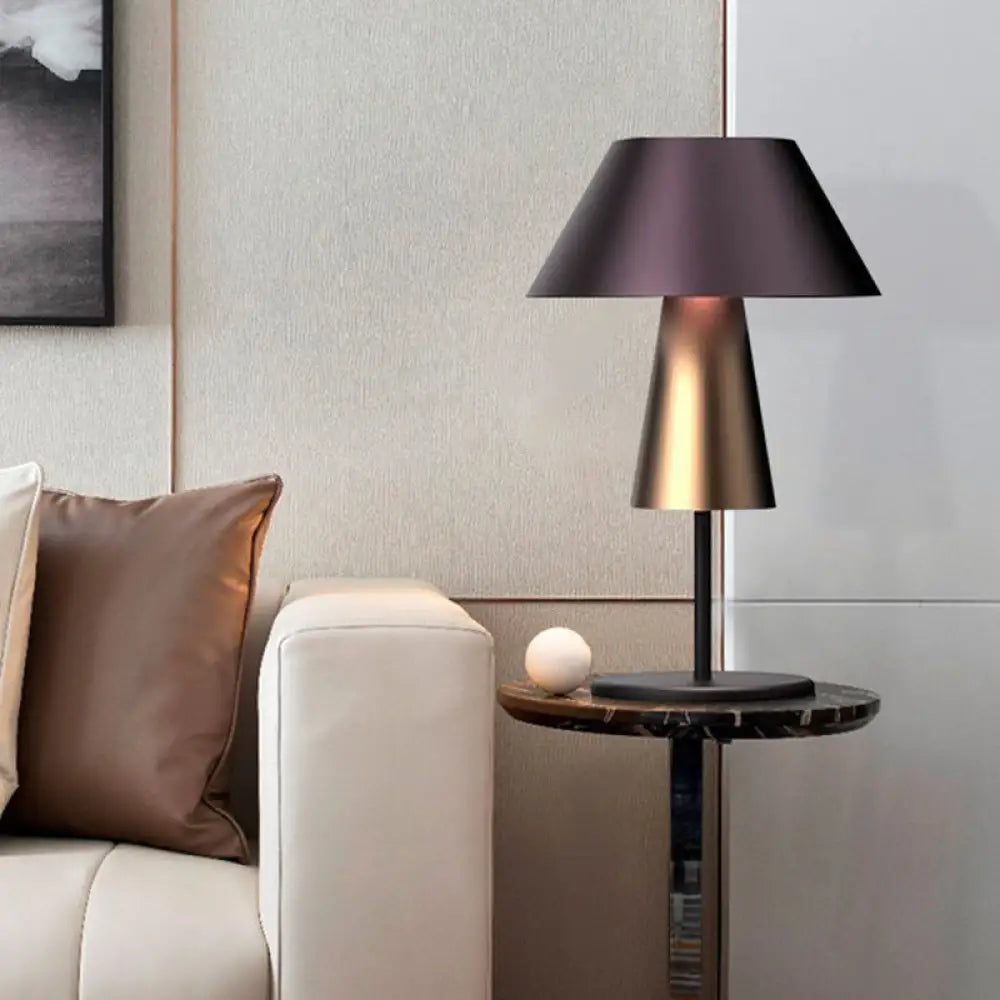 Modern Tapered Nightstand Lamp - Metal 1-Light Black Perfect For Living Room Night Table