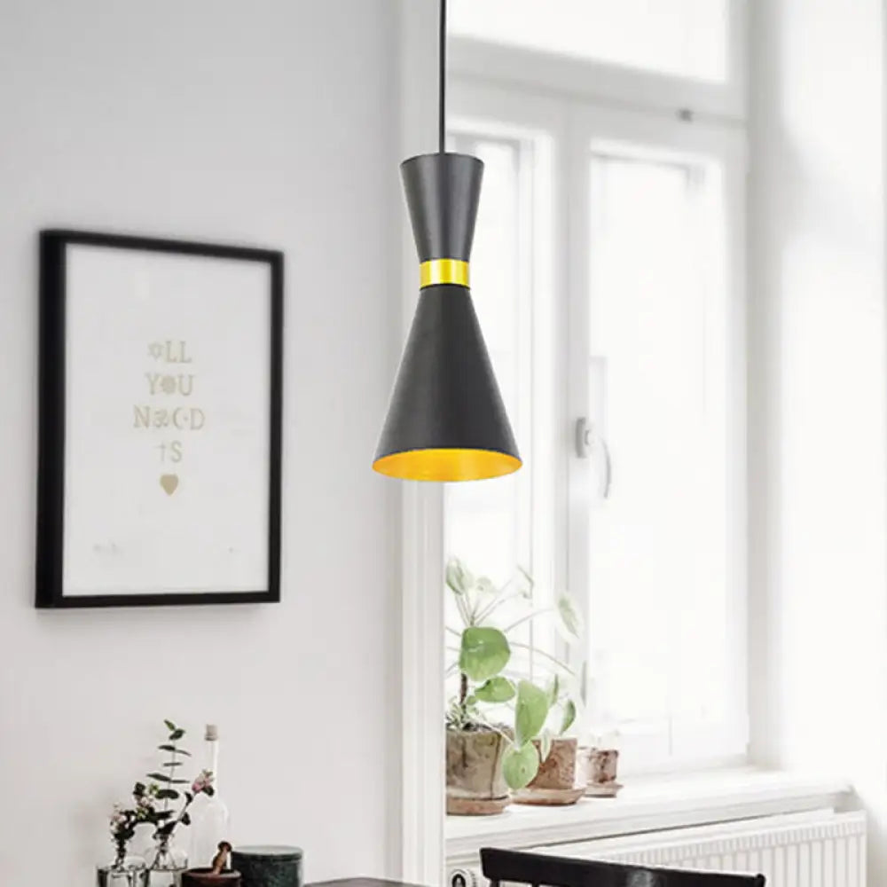 Modern Tapered Pendant Ceiling Lamp In Black/White - Metal 1 Bulb Suspension Lighting Black