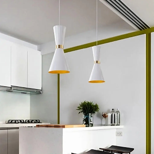 Modern Tapered Pendant Ceiling Lamp In Black/White - Metal 1 Bulb Suspension Lighting White