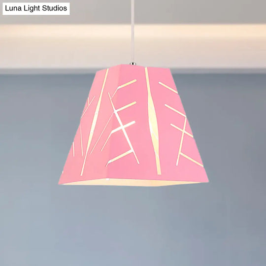 Modern Tapered Pendant Ceiling Light - Pink/Yellow/Blue Metal With 1