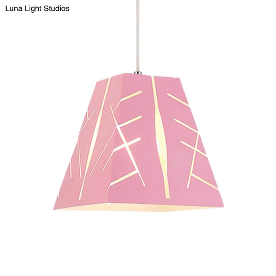 Modern Metal Pendant Ceiling Light - Pink/Yellow/Blue Tapered Hanging Lighting 1-Light