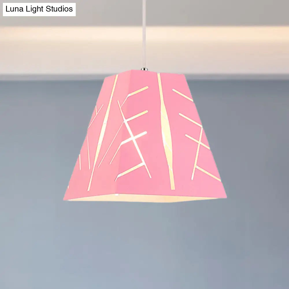 Modern Metal Pendant Ceiling Light - Pink/Yellow/Blue Tapered Hanging Lighting 1-Light