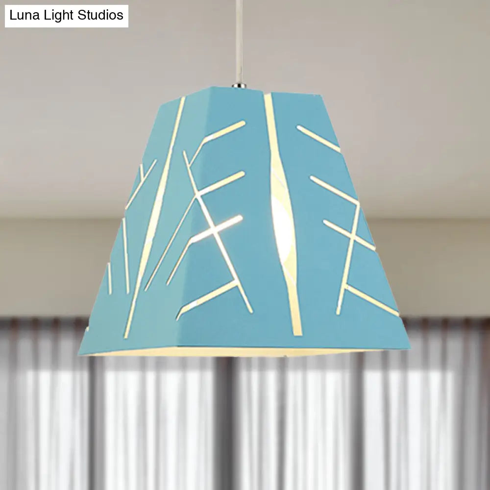 Modern Tapered Pendant Ceiling Light - Pink/Yellow/Blue Metal With 1