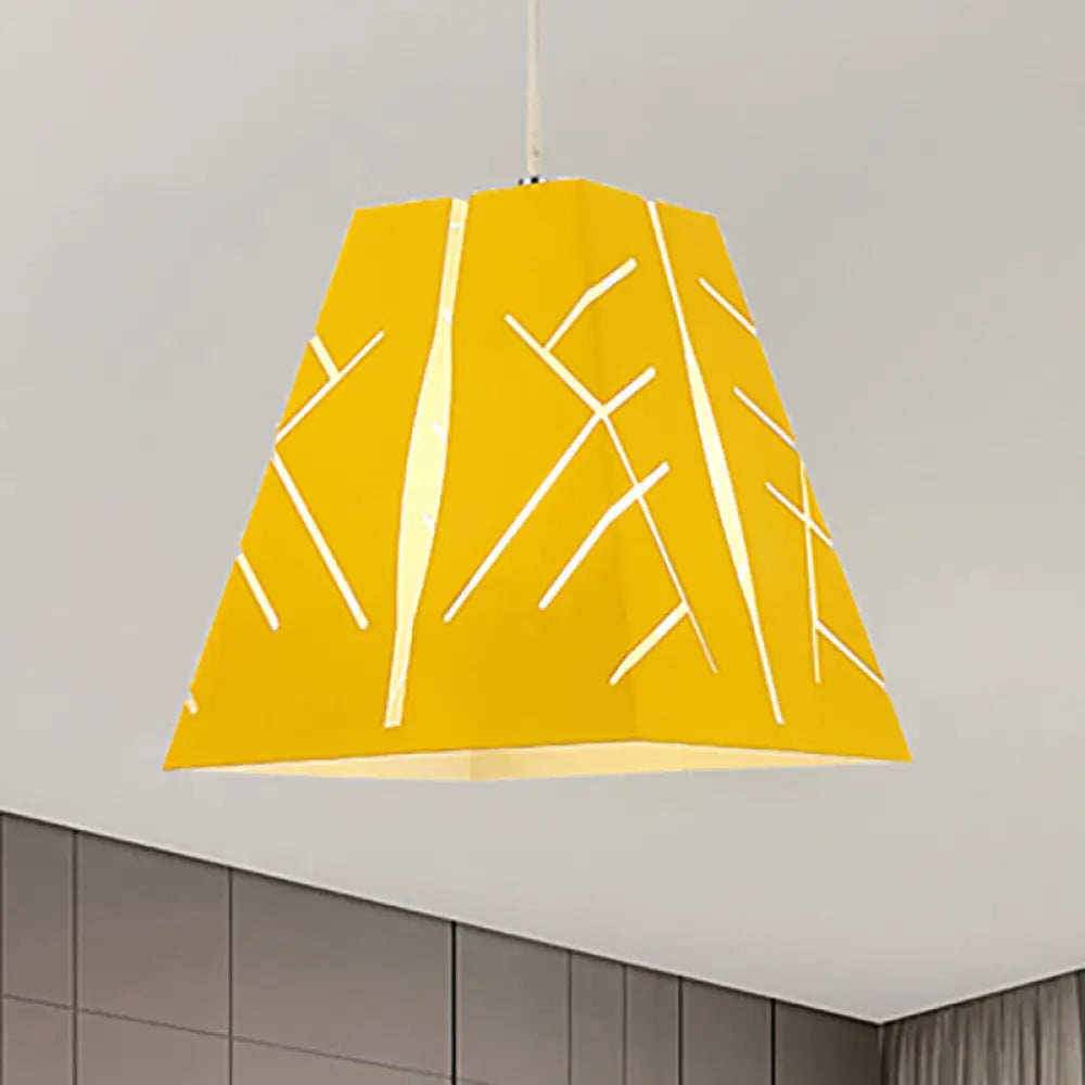 Modern Tapered Pendant Ceiling Light - Pink/Yellow/Blue Metal With 1 Yellow