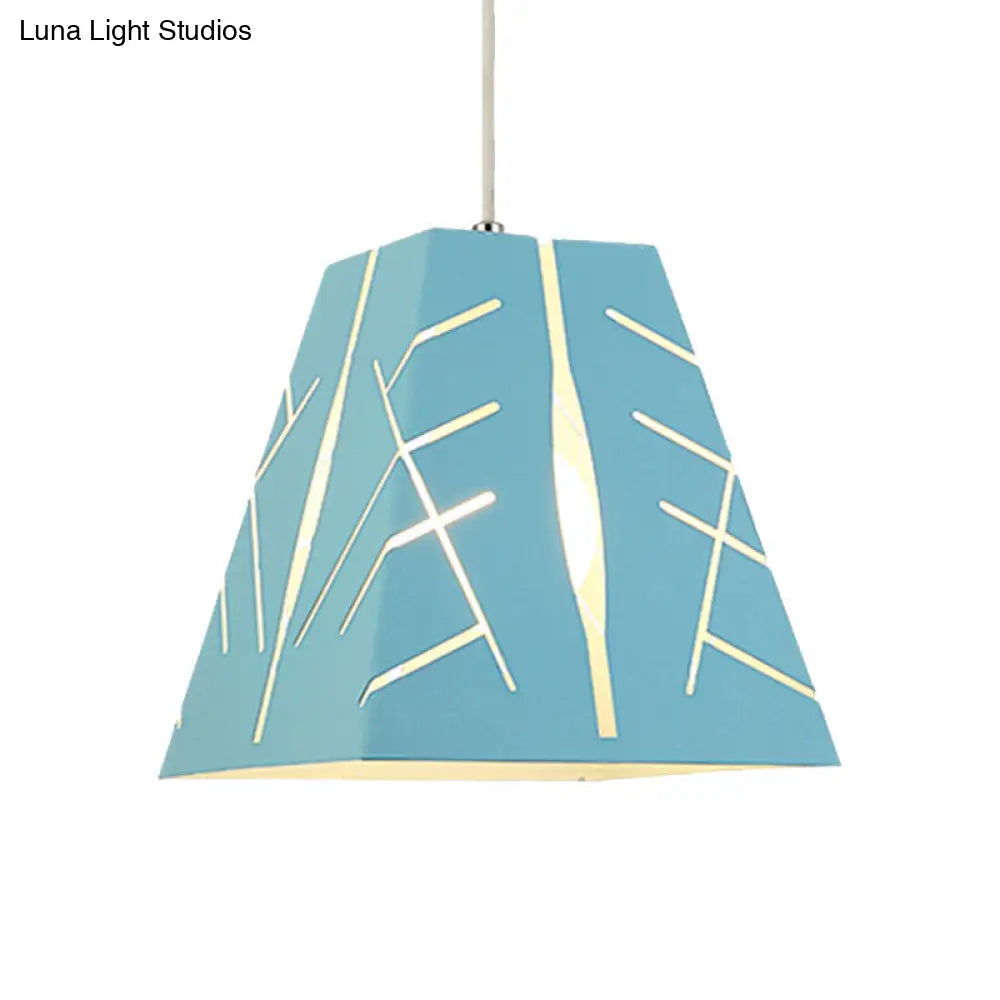 Modern Metal Pendant Ceiling Light - Pink/Yellow/Blue Tapered Hanging Lighting 1-Light