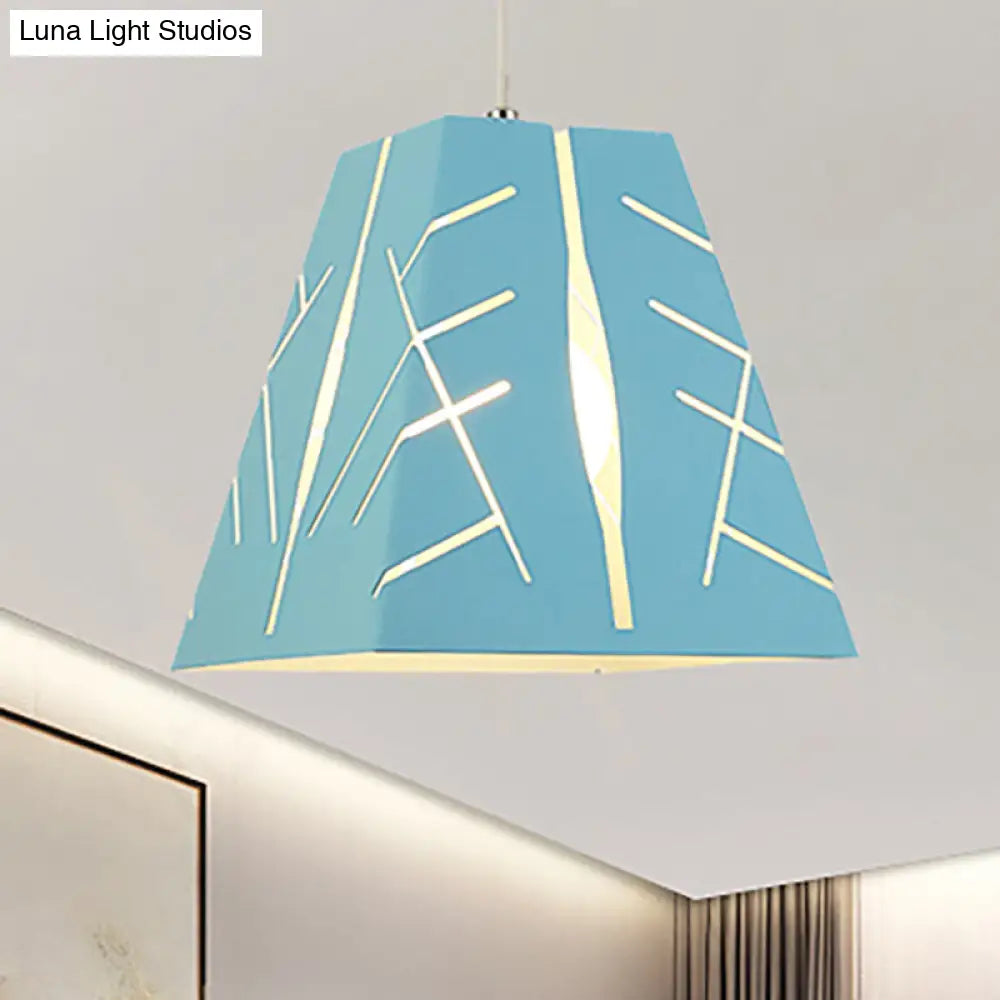 Modern Metal Pendant Ceiling Light - Pink/Yellow/Blue Tapered Hanging Lighting 1-Light Blue