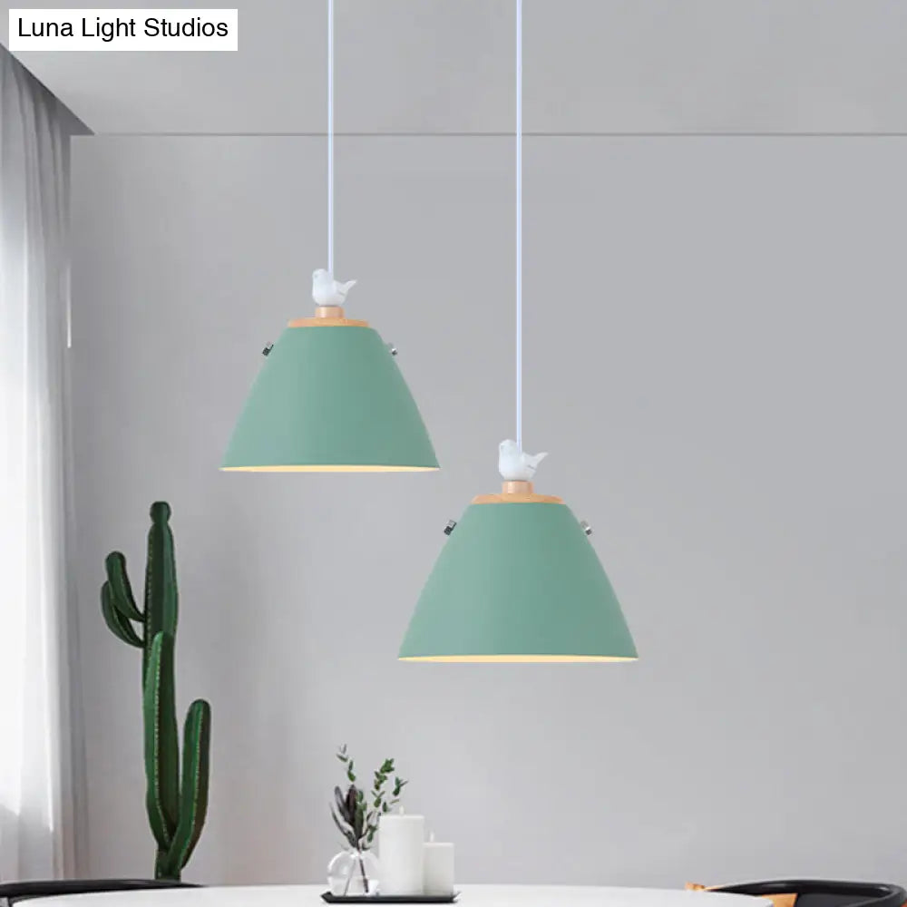 Contemporary Tapered Metal Pendant Ceiling Light - 1 In Grey White And Yellow