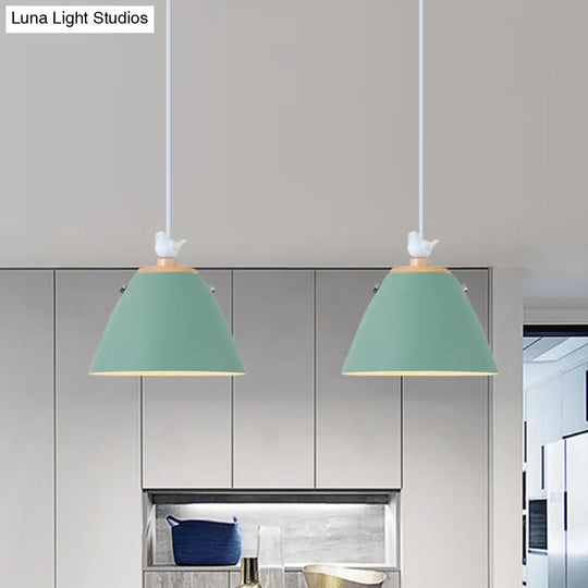 Contemporary Tapered Metal Pendant Ceiling Light - 1 In Grey White And Yellow