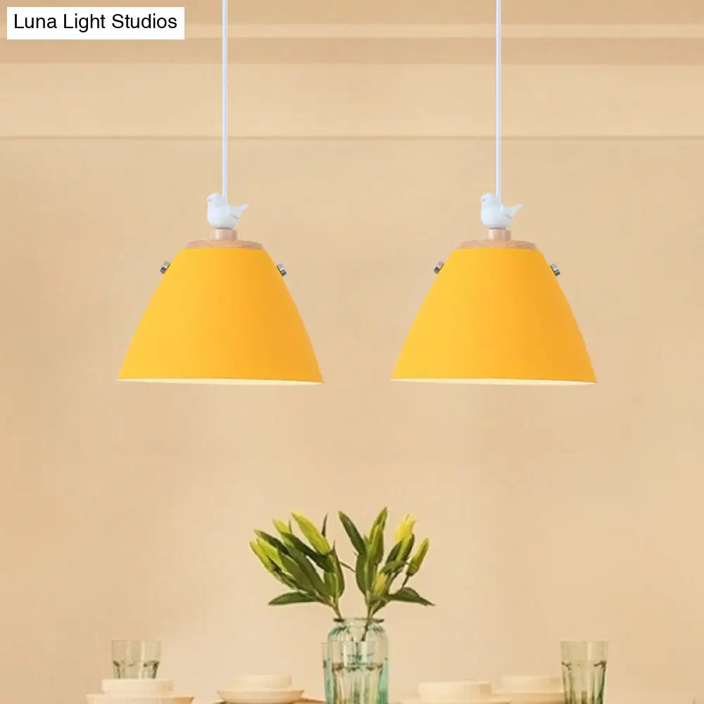 Contemporary Tapered Metal Pendant Ceiling Light - 1 In Grey White And Yellow