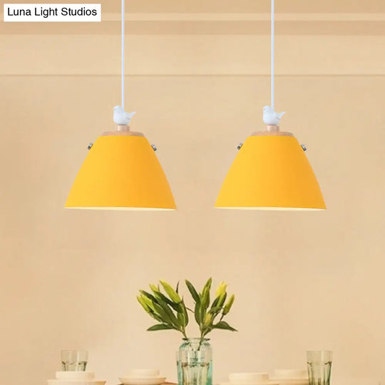 Contemporary Tapered Metal Pendant Ceiling Light - 1 In Grey White And Yellow