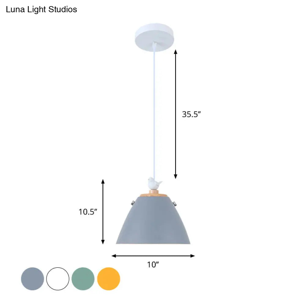 Contemporary Tapered Metal Pendant Ceiling Light - 1 In Grey White And Yellow