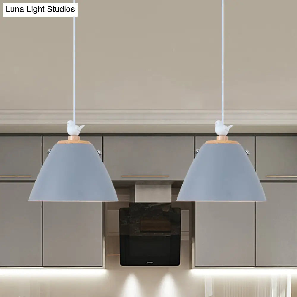 Contemporary Tapered Metal Pendant Ceiling Light - 1 In Grey White And Yellow